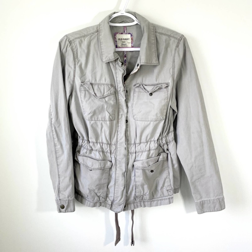 Old Navy Military Style light jacket Gray coat 100% Cotton